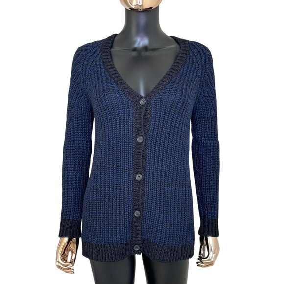 Anthropologie SI•IAE Blue & Black Knit Button Front Cardigan Sweater Size Small - Picture 1 of 9